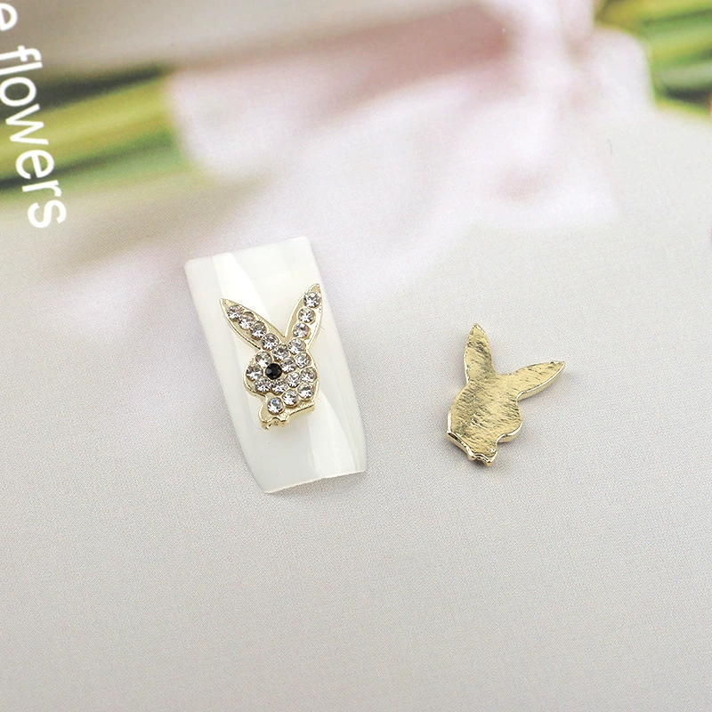 Японский металлический дизайн ногтей голова кролика сплав ювелирные изделия Алмазный цветок ногтей мальчик Бриллиантовая Ювелирная наклейка