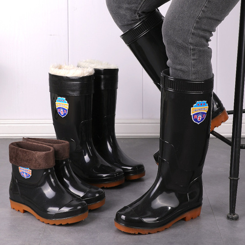 Men's Insulated Removable Winter Warm High-Cut Rain Boots, Warm Medium-Cut Thick Cowhide Sole Durable Rubber Shoes