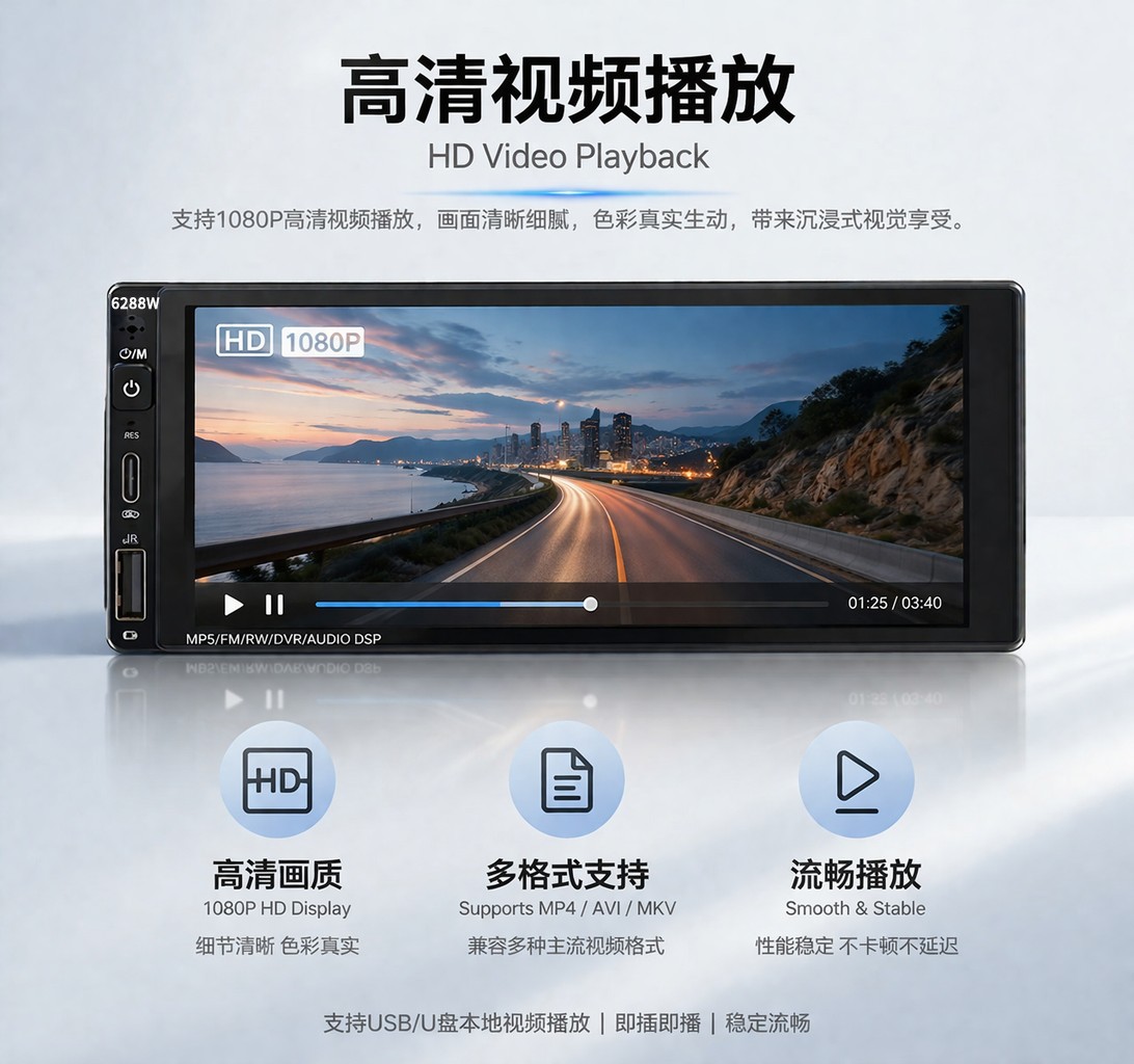 6.9inch Single-Core Ips Touch Screen Car Mp5 Player with Bluetooth, Rearview Camera, Built-In Carplay6288W