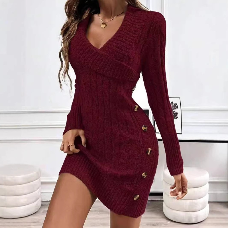 European and American Amazon Aliexpress Cross-Border Button Knit Sweater Long-Sleeve Plus-Size Women's Elegant Pullover European and American Amazon Aliexpress Cross-Border Button Knit Sweater Long-Sleeve Plus-Size Women's Elegant Pullover