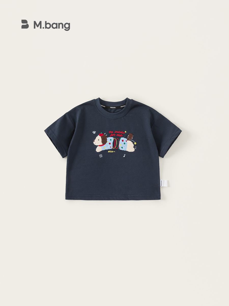 宥宝子供服子供上着夏新作純色可愛い刺繍女の子tシャツ漫画男の子ファッション半袖