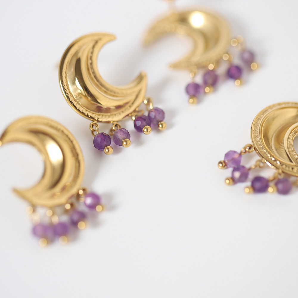 304 Stainless Steel Ear Needle Material Real Gold Plated Moon 304 Stainless Steel Cute Modern Style Waterproof Non Tarnish Drop Earrings