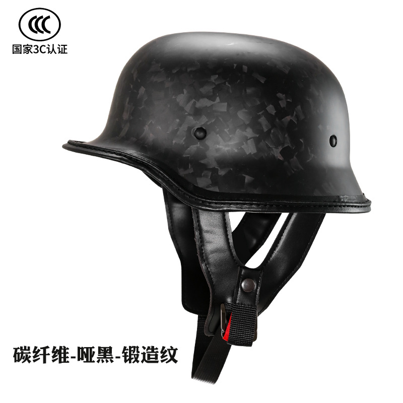Medio casco de fibra de carbono casco de pala retro casco de motocicleta de crucero locomotora casco de soldado alemán certificado 3C