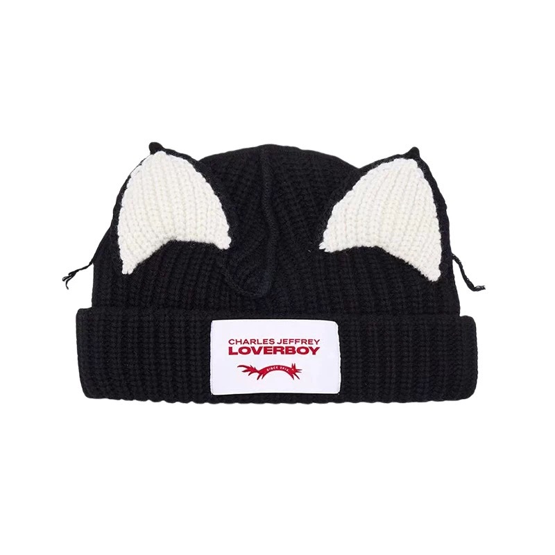 秋冬限定loverboy猪猪猫耳朵帽刘宇宁同款毛线帽熊猫针织帽厚冷帽