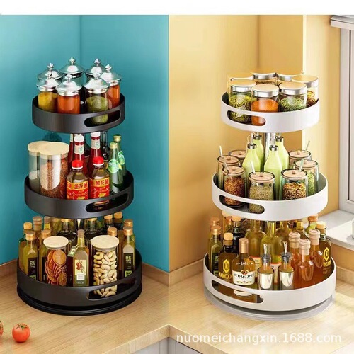 Living room kitchen multi-layer countertop organizing rack household condiment storage rack 360 degree rotatable condiment rack