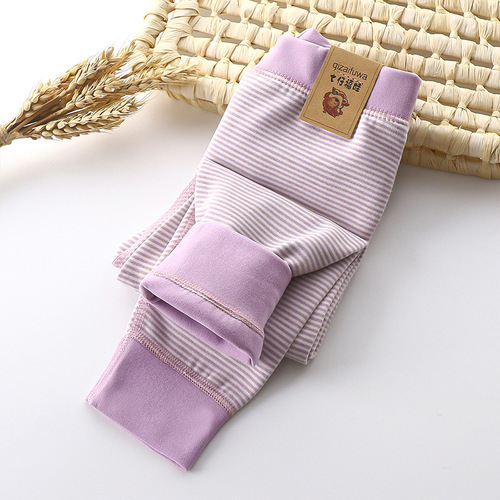Children's boneless plush silk warm pants for boys and girls, striped leggings for middle-aged children, thick autumn pants for wholesale