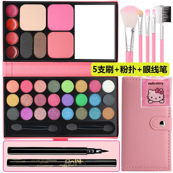 Fuchsia brush, sponge, eye pencil, liner