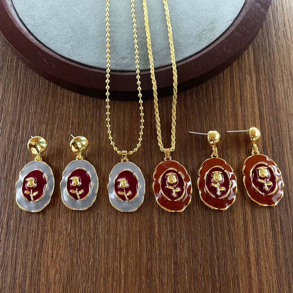 跨境欧美莫奈花园油画风立体项链耳坠油画系列女款新品小清新套装