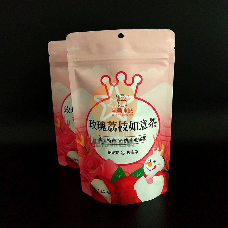 彩印牛皮纸自封自立铝箔袋 防潮镀铝蜜雪冰城玫瑰荔枝如意茶泡袋