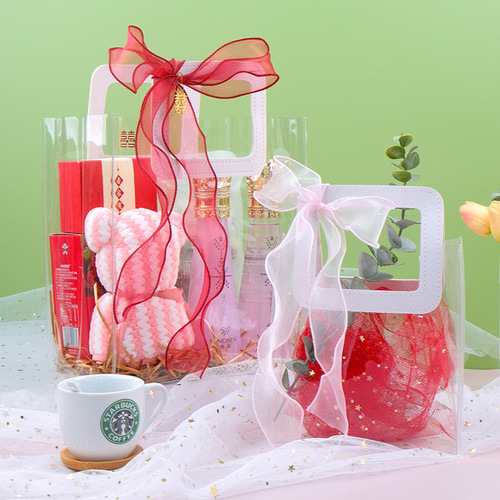 Plastic Handbag for Candy Compliment Gift Bags PVC Transparent Hand Carry Bags Gift Bags Transparent PVC Bags