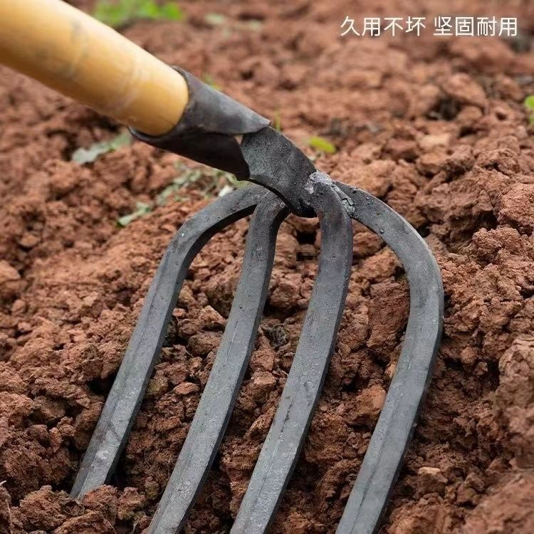 Садовые кованые традиционные грабли, сельскохозяйственный инструмент, четырехзубые грабли, железные грабли, прочная мотыга для копания почвы, утолщенные грабли из высоко марганцевой стали
