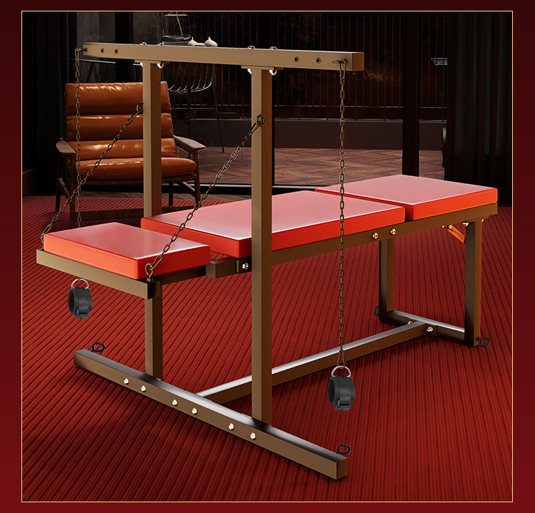 SM Lock Torso Table Steel Pipe Restraint Set for Couples, Red PU Padded Props — detail image 10