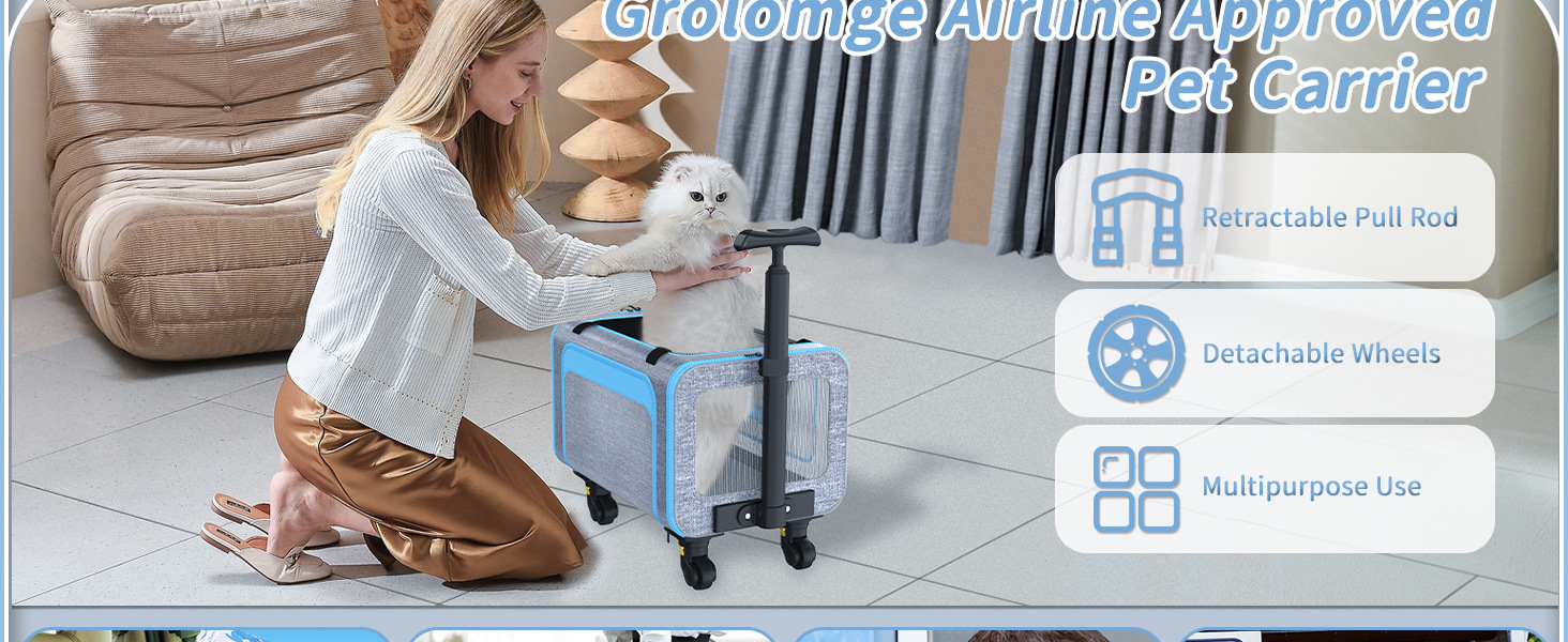Túi vận chuyển thú cưng gấp gọn có bánh xe, dung tích lớn, thoáng khí, có thể ngồi hoặc nằm — Bột sáng chi tiết 5