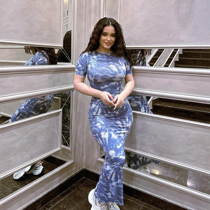 Niche Printed Body-fit Short-sleeved dress Women's 2025 Summer Seaside Vacation Slim-fit Hip Dress for Women