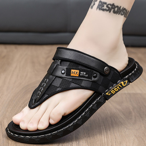 Summer Dual-Purpose Men's Driving Sandals Beach Trendy Outdoor Waterproof Herringbone Slippers with Toe Straps