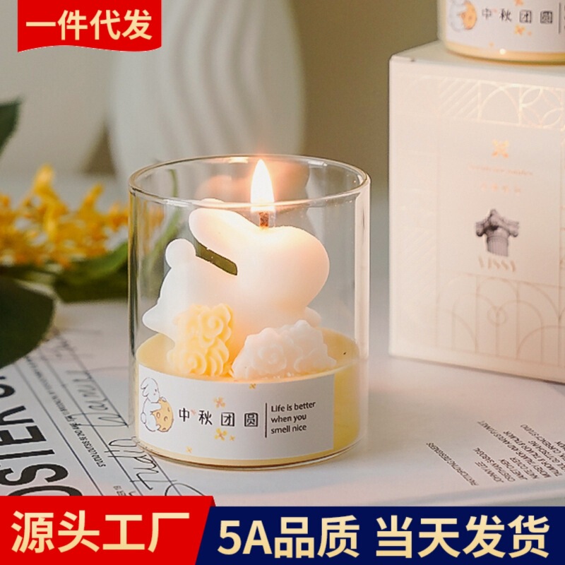 中秋小礼品兔子香氛造型杯蜡摆件可爱伴手礼礼物手工香薰蜡烛批发|undefined