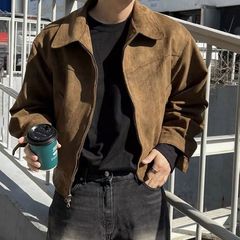 美式复古翻领短款夹克男女春秋款百搭高级感外套港风宽松飞行夹克