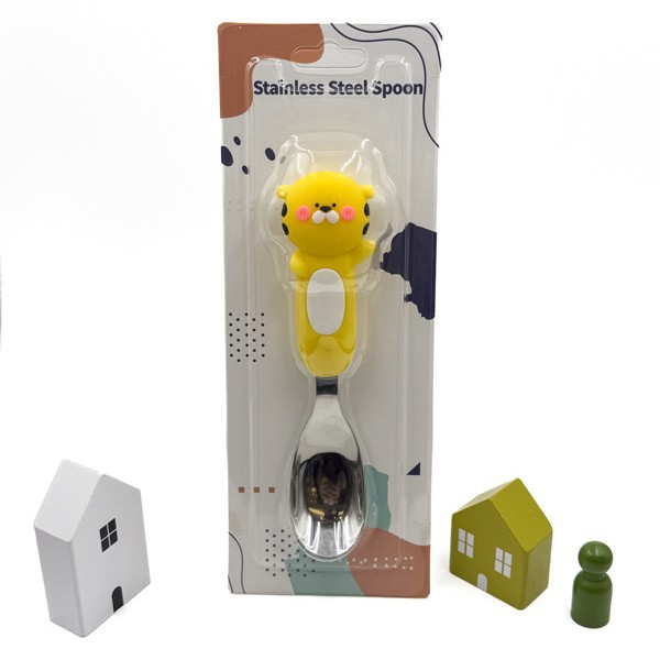 Tarjeta 316L cuchara de acero inoxidable para niños cuchara de lingote de dibujos animados entrenamiento para bebés cuchara de mango corto cuchara de alimentación