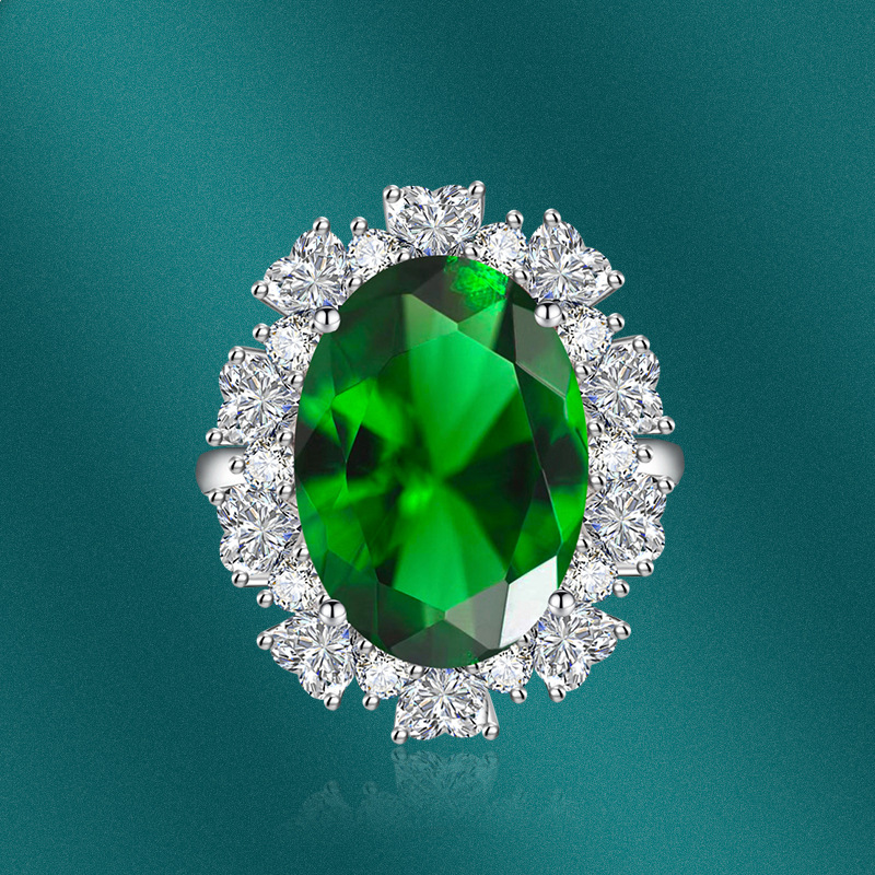 New Inlaid Big Diamond Emerald Retro Colored Gems Copper Ring Opening Adjustable display picture 2