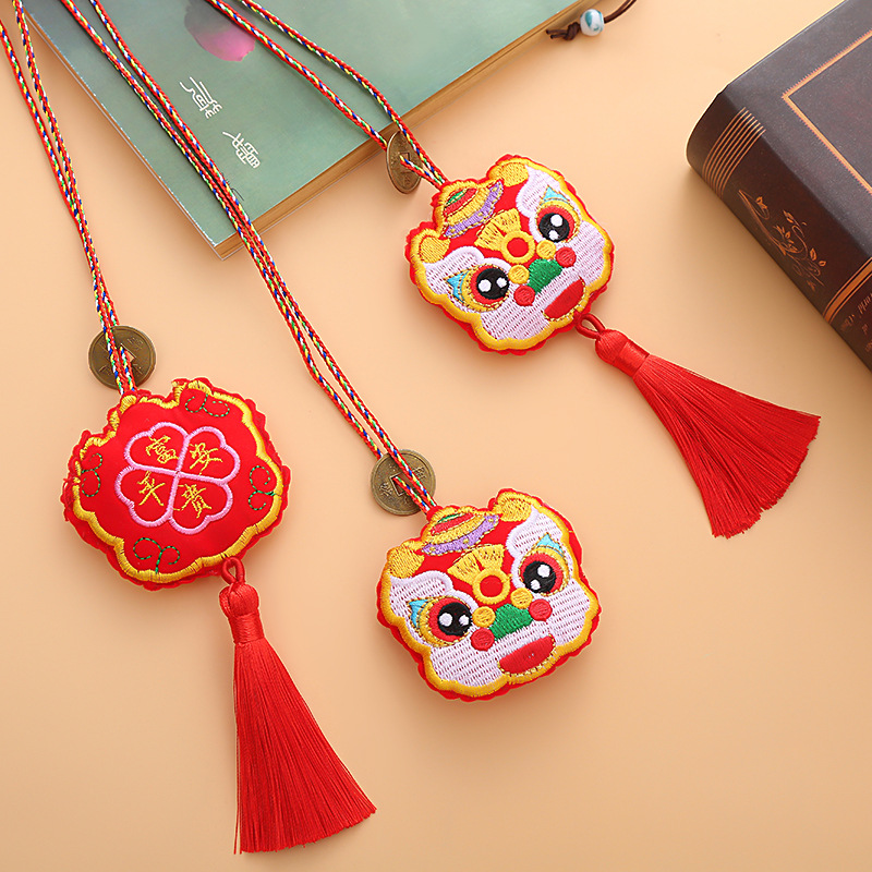 Dragon Boat Festival embroidered lion awakening hanging neck sachet ethnic style children's handmade purse mugwort sachet mosquito repellent pendant wholesale