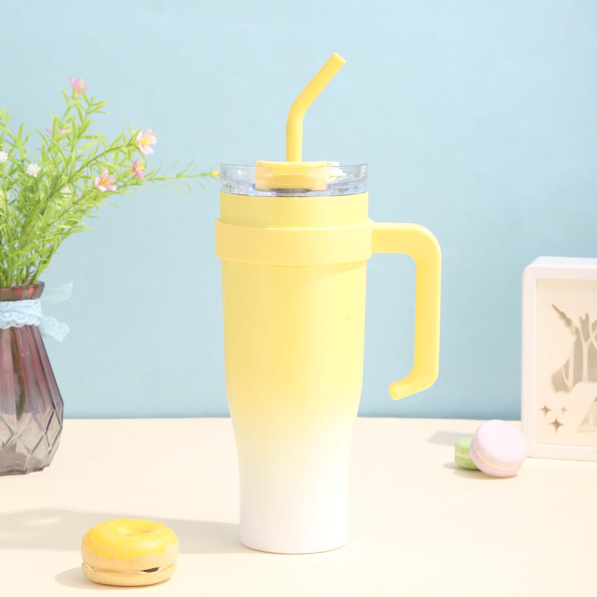 Hot 40oz de alto valor facial taza de automóvil de acero inoxidable Taza de aislamiento de gran capacidad de taza de hielo taza mango taza de paja