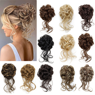 Cross-border wig hair ring female balls head long beard curly hair bag flower bud bride hair accessories fluffy natural hair in stock