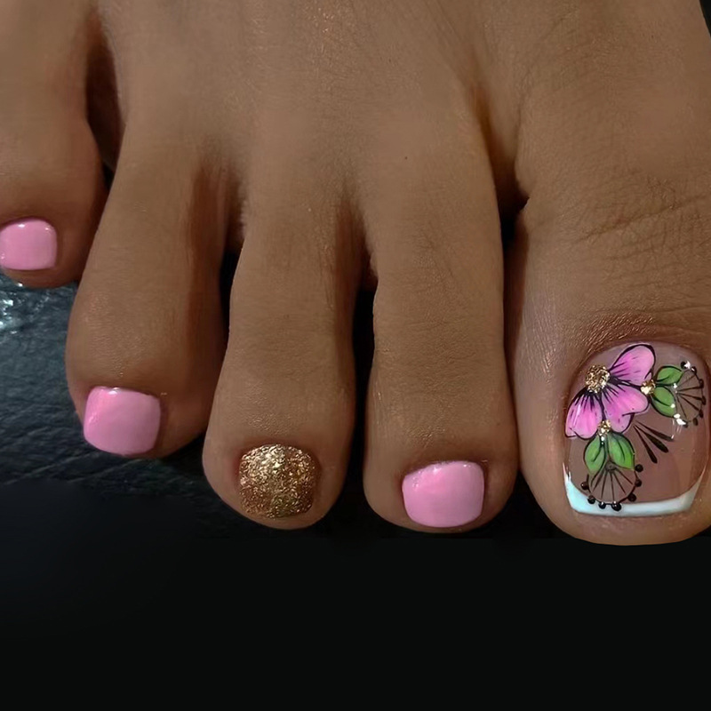 Cross-border spring and summer new fresh green leaves safflower gentle girl's feet burst flash solid color nail pieces foot nail wholesale