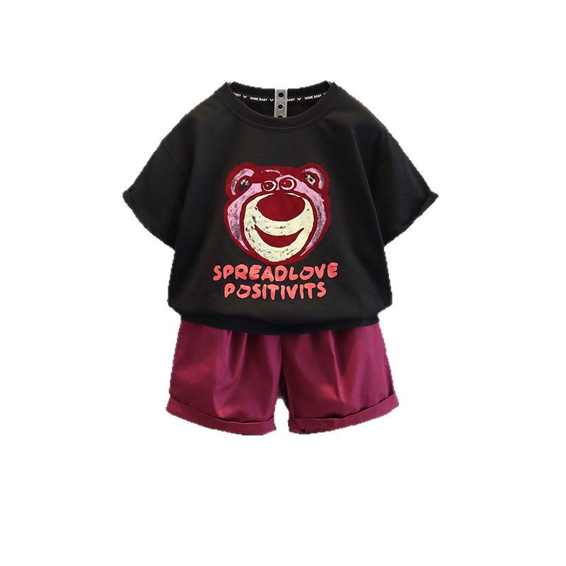 7974 Traje de manga corta de verano para niños 2025 Nuevo estilo para niños Bebé deportivo de estilo occidental Juego de dos piezas