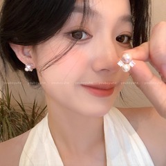 「粉雾海」法式温柔粉色珍珠锆石耳钉女2025新款小众设计耳环耳饰