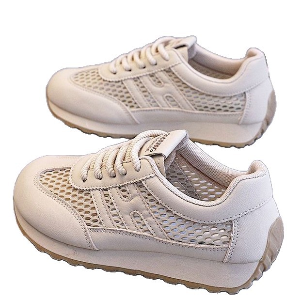 2026 verano nuevo respirable mesh zapatos deportivos versátiles lazos delanteros huecos casuales mesh zapatos deportivos para mujeres