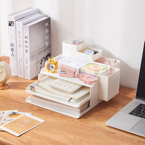 Office desktop storage box student stationery supplies file rack A4 paper note book multi-layer heightening storage box