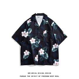 夏威夷旅游海边花衬衫时尚大码男装夏季衬衣港风休闲上衣服青少年