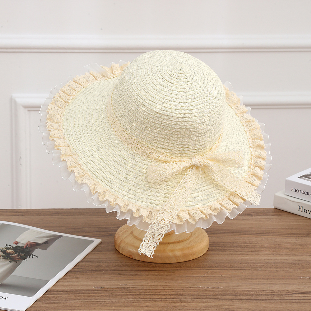 Sombrero de paja con lazo – estilo veraniego, ala ancha, para playa o vacaciones al aire libre