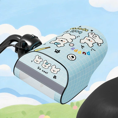 Handlehold cover and waterproof, universal cute cartoon - electric-vehicle-3d-handlebar-cover-blue-grid-fun-play-white