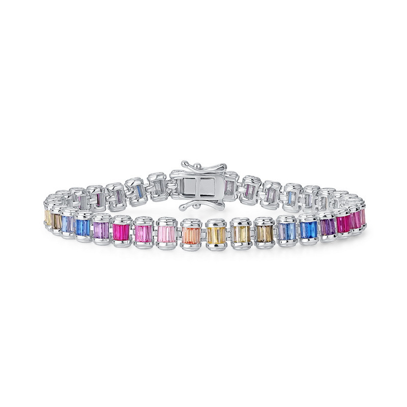 Nueva cadena de tenis de circonio de color de diamante completo transfronterizo S925 pulsera de tesoro de color arco iris con incrustaciones de plata