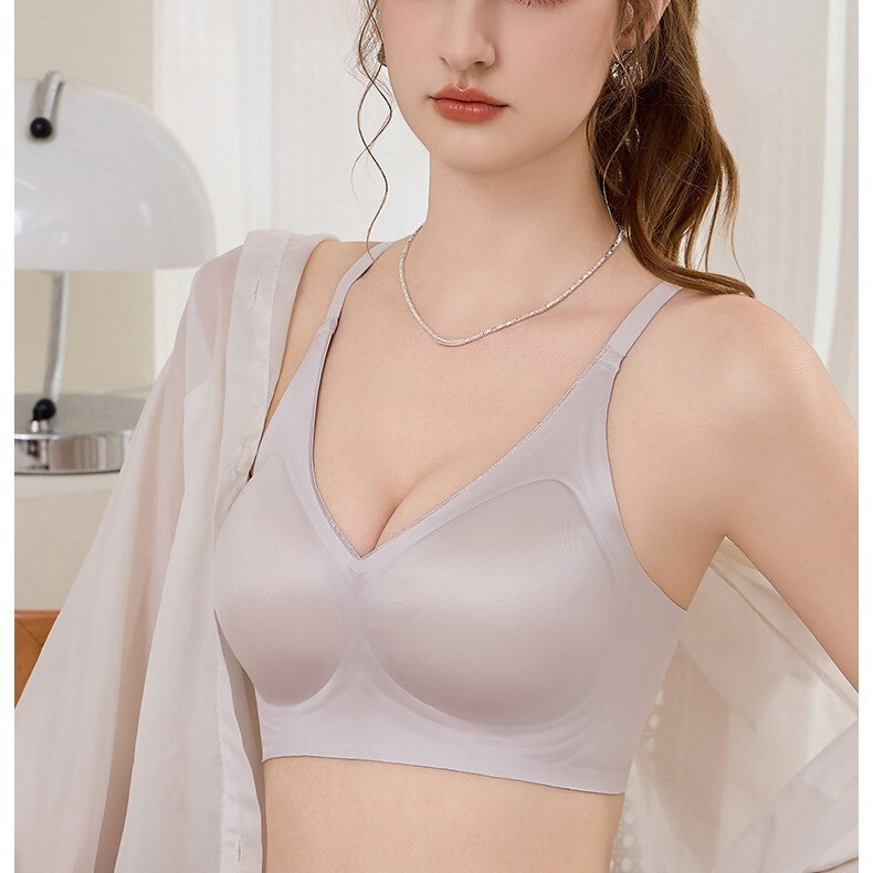 825 Satin Light Luxury Traceless Thin Underwear Women's Pull-up Small Chest Push-up Anti-sagging Adjustable Jelly Strip Bra