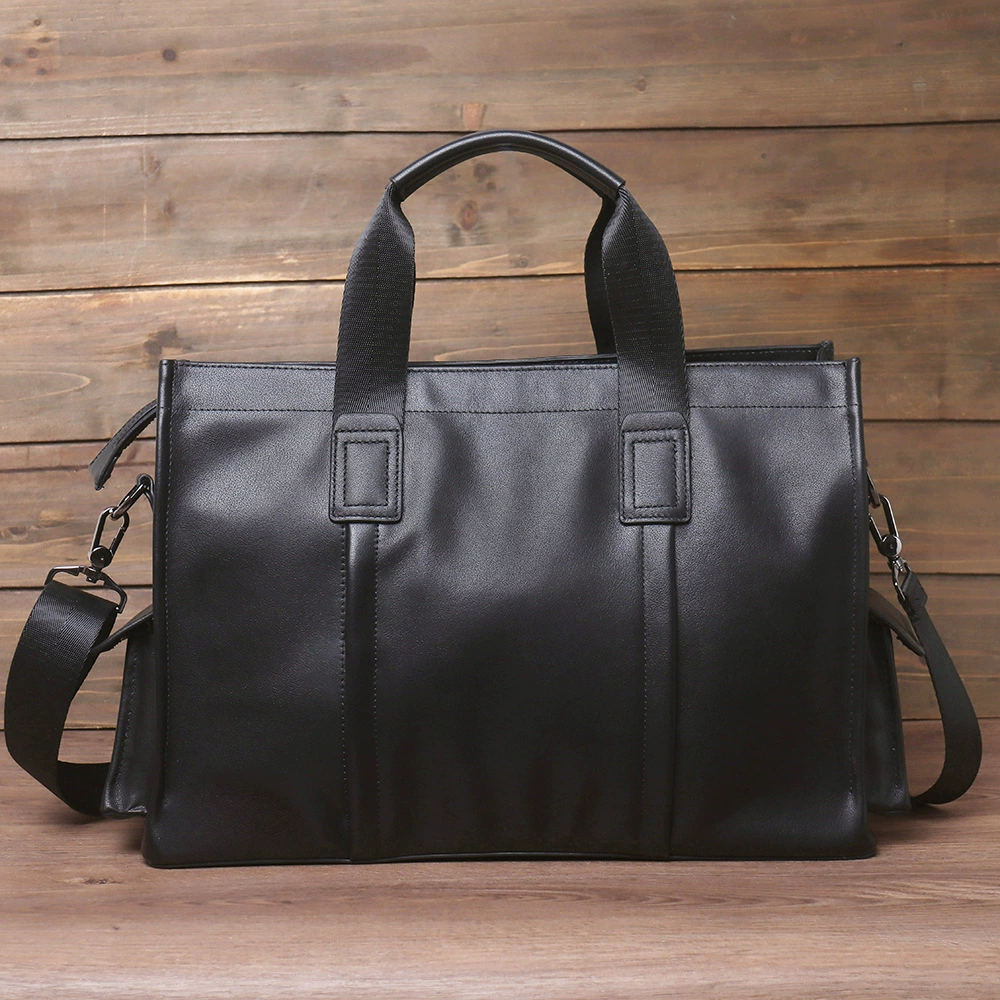 Leather capacious bag, laptop, Japanese and Korean, genuine leather, cowhide