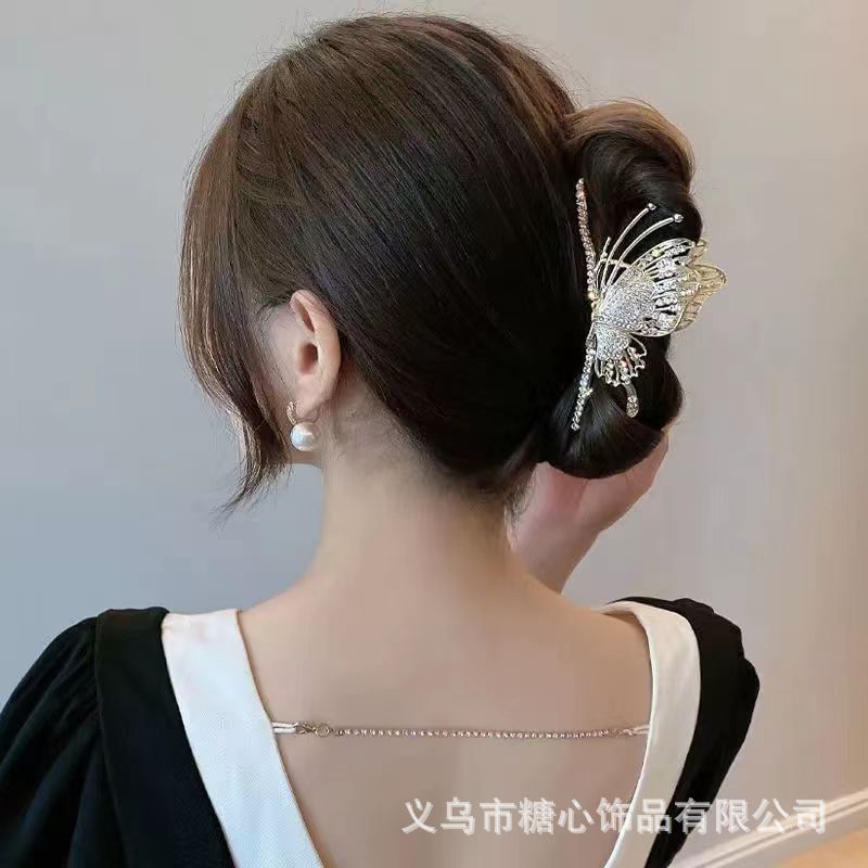Factory direct wholesale classic diamond butterfly grab clip cross-border explosions new alloy headdress hairpin Joker
