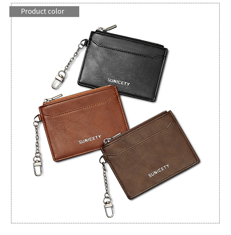 Men's Solid Color Pu Leather Zipper Card Holders display picture 1