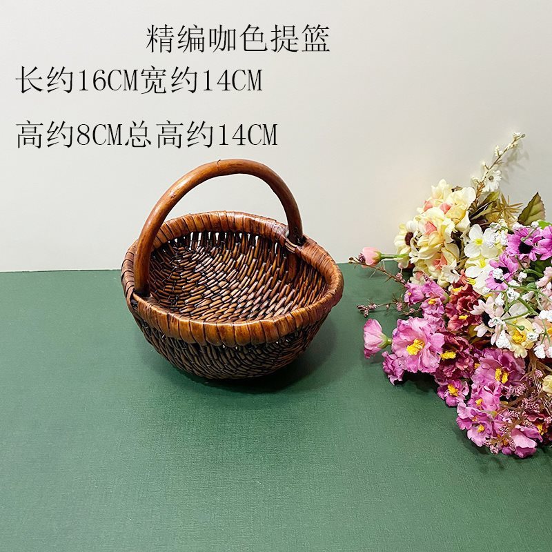 手工竹编提篮圆形水果篮婚庆篮子围炉煮茶点盘茶艺酒店多层火锅篮|undefined