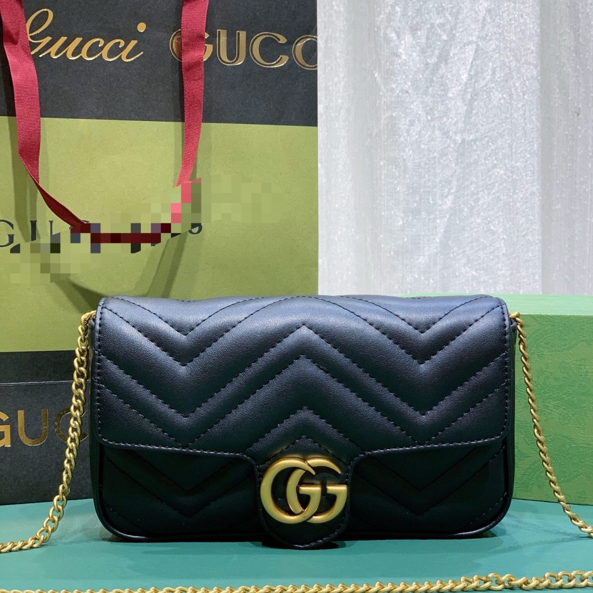 Gucci Marmont mini zəncirli çarpaz çanta, dəri qadın modeli