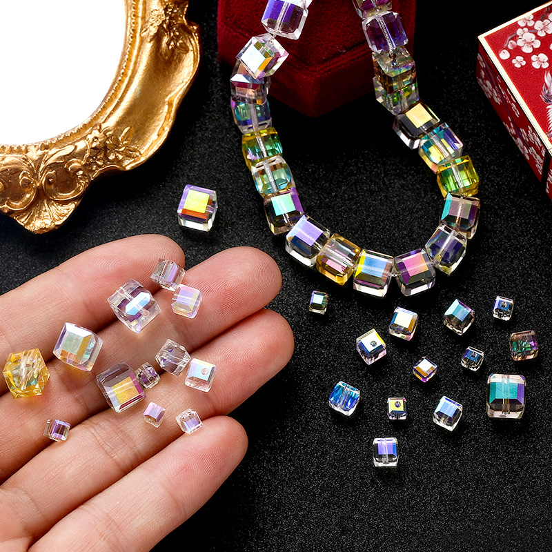 4-8mm cube crystal glass beads diy accessories necklace bracelet spacer beads Aurora AB square beads jewelry accessories