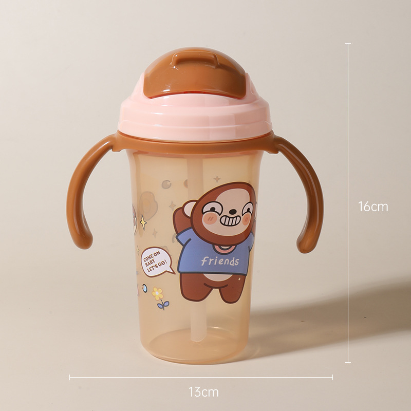 Taza de agua para niños de dibujos animados Taza de agua a prueba de goteo con tapa con asa Aislamiento térmico Taza de agua potable a prueba de golpes 300ML