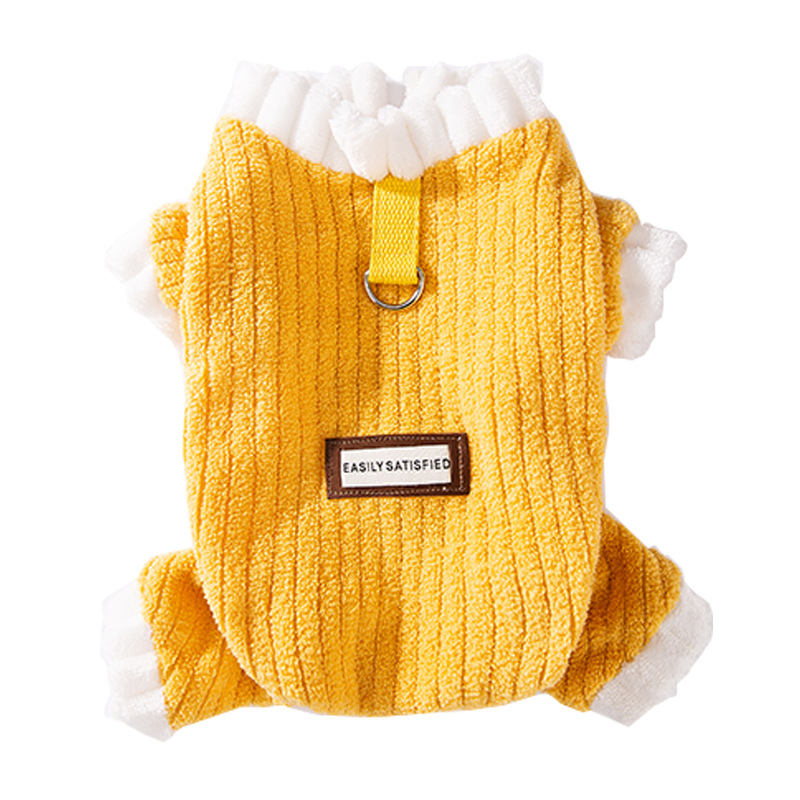Amarillo simple etiqueta de tela puede tracción de cuatro patas camisas de terciopelo para perros pequeños en el hogar para aumentar la ropa de perros de mascotas cálidas