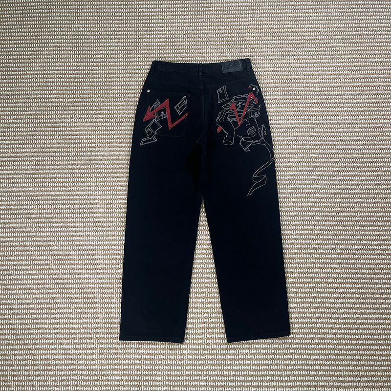 Cross-Border Trendy Brand Derschutze Blossm American Retro Street Style Arrow Anime Embroidery Casual Jeans Cross-Border Trendy Brand Derschutze Blossm American Retro Street Style Arrow Anime Embroidery Casual Jeans