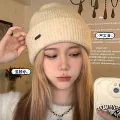 针织帽女秋冬显脸小日系保暖毛线帽堆堆帽大头围灰色包头帽百搭潮