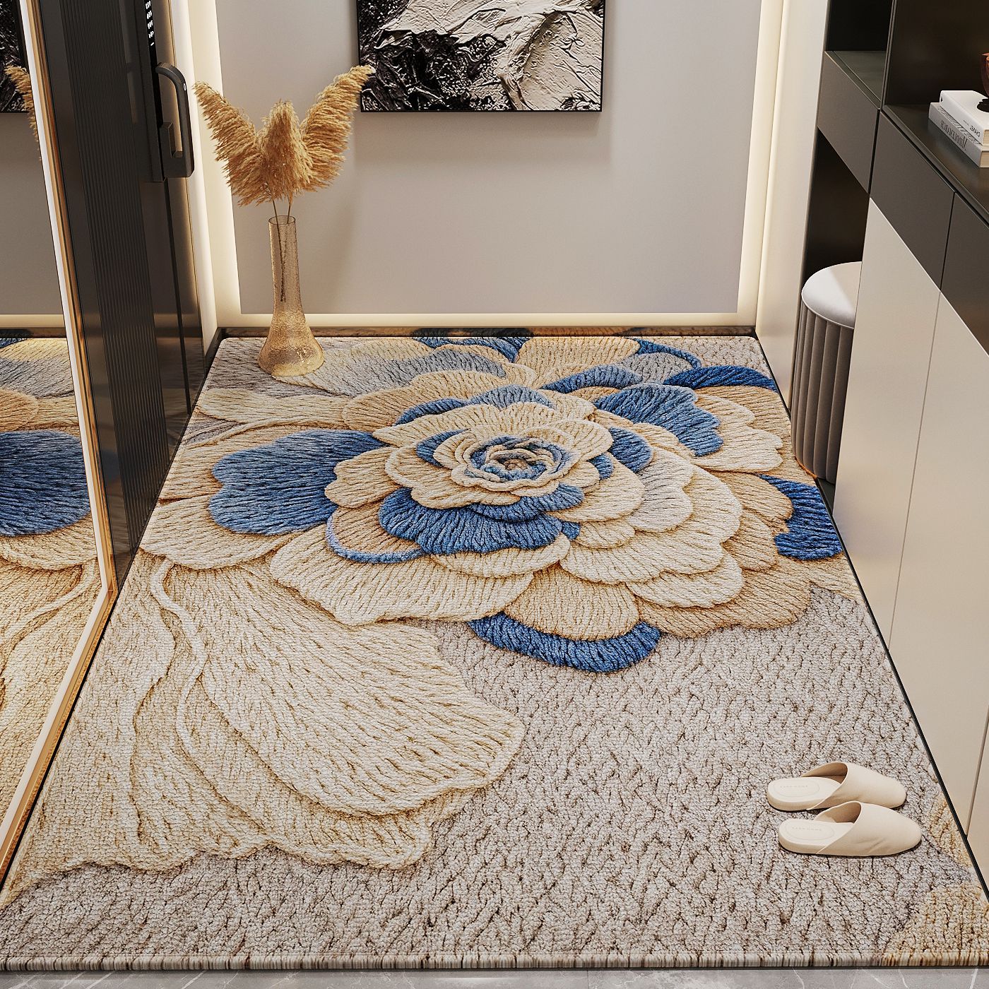 Almohadilla de suelo de alta gama para entrar en la puerta, almohadilla de puerta de entrada, alfombra de flores grandes para el hogar, almohadilla antideslizante para la puerta de alta sensación sucia