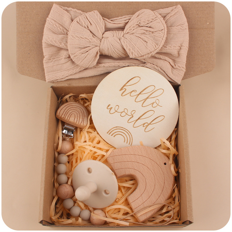 Nuevo bebé de dibujos animados Arco Iris haya mordedor bebé arco pelo banda chupete cadena cinco piezas traje