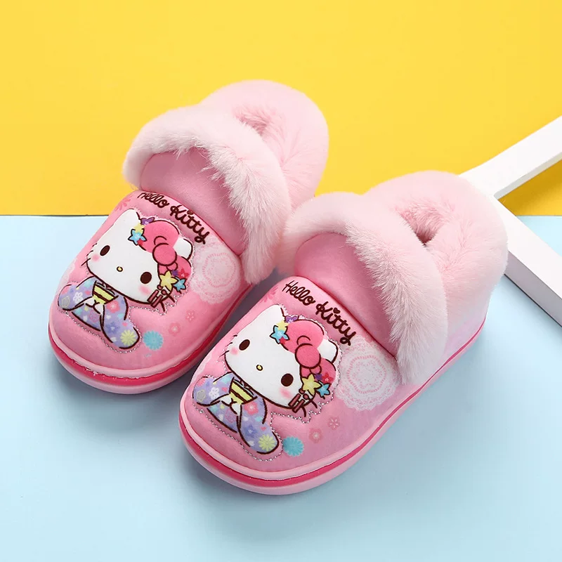 Hello kitty, детская сумка, обувь для девочек, зимние милые нескользящие тапочки, мягкая подошва