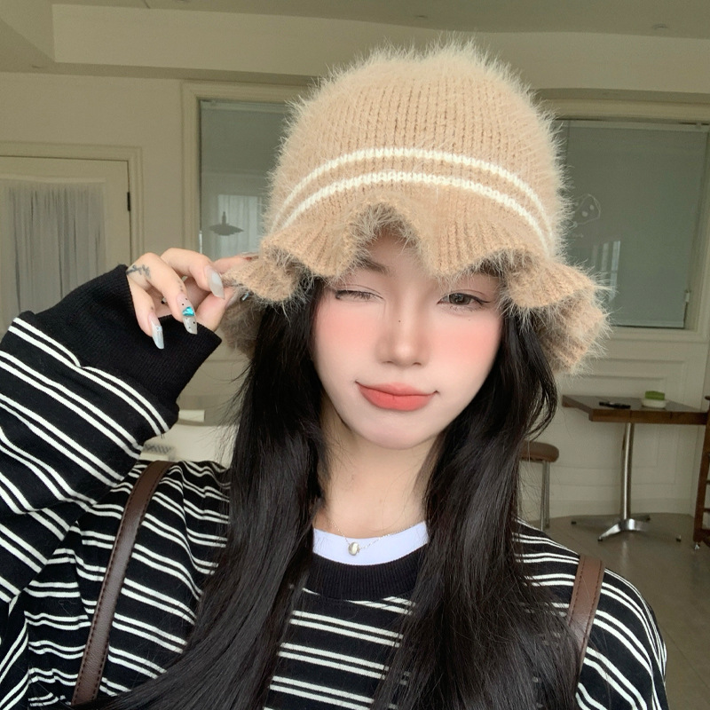 韩系甜美百搭花边针织毛线帽秋冬户外休闲防风保暖帽显脸小帽子女|undefined